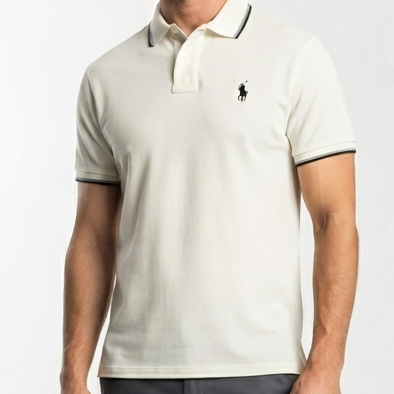 Men Premium White Polo T-Shirt Regular Fit  Polo with Contrast Trim Collar