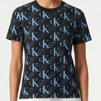 Women Black All-Over Monogram Print T-Shirt  Stylish Casual Everyday Wear