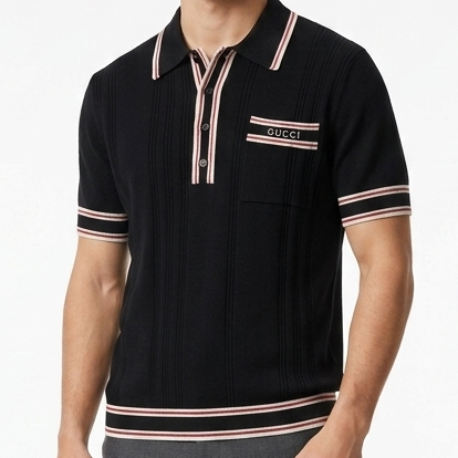 Men’s Premium Black Polo T-Shirt with Web Stripe Detail