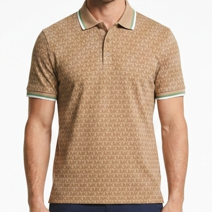 Premium Men  Brown Monogram Polo T-Shirt with Contrast Trim