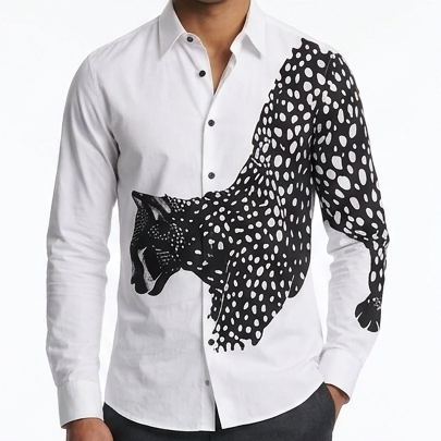 Men's Premium White Graphic Print Shirt | Full Sleeve Regular Fit Casual Party Wear Shirt