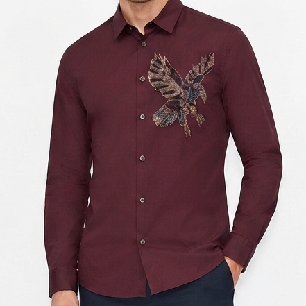Men Premium Maroon Eagle Casual Shirt Full Sleeve Button-Down Stylish Shirt
