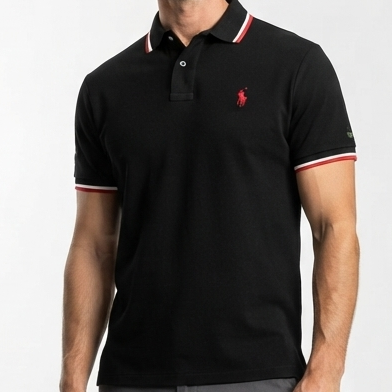 Black Classic Polo Shirt – Signature Red Logo Edition