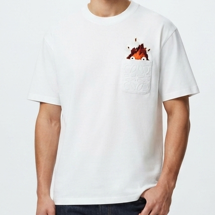 Men White Crew Neck T-Shirt with Printed Chest Pocket