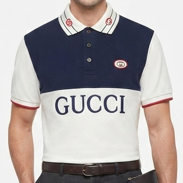 Men Premium White & Navy Blue Color Block Polo T-Shirt with Bold Logo Design