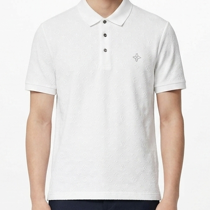 Men's Premium White Monogram Polo T-Shirt Luxury  Smart Casual Wear