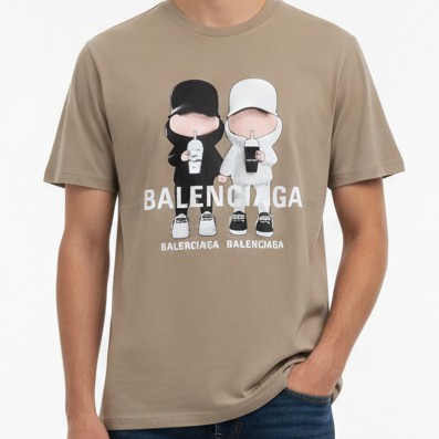 Premium Beige Cartoon Duo Graphic Printed T-Shirt for Men