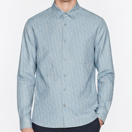 Men’s Premium Light Blue Monogram Print Full-Sleeve Shirt