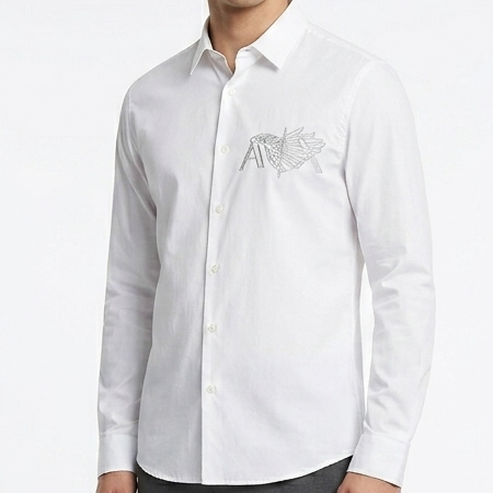 Premium White Full Sleeve Shirt with Stylish Chest Graphic Design