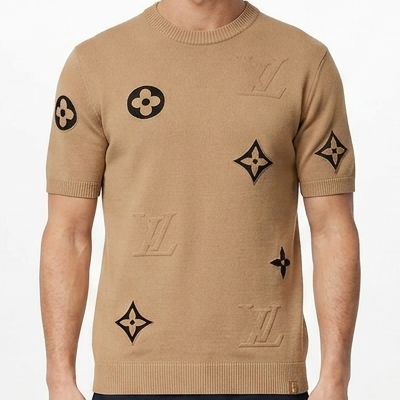 Luxury Beige Designer Monogram Knit T-Shirt for Men