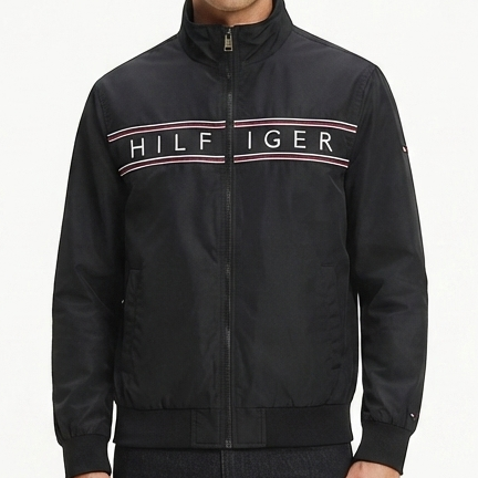 Men's Premium Black Zip-Up Casual Jacket Lightweight Stand Collar Full Sleeve