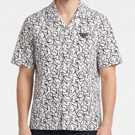 Men's White Abstract Print Half Sleeve Premium Shirt