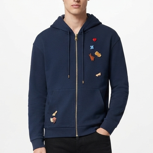 Women’s Premium Navy Blue Embroidered Zip-Up Hoodie