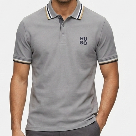Premium Grey Polo T-Shirt – Classic Contrast Collar Smart Casual Wear