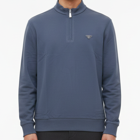 Men’s Solid Blue Half-Zip T-Neck T-shirt