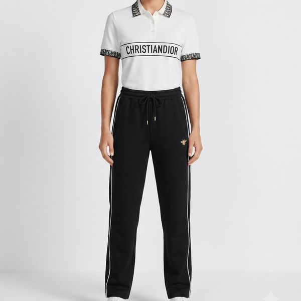 Women's Premium White Polo T-Shirt & Black Track Pant Co-Ord Set