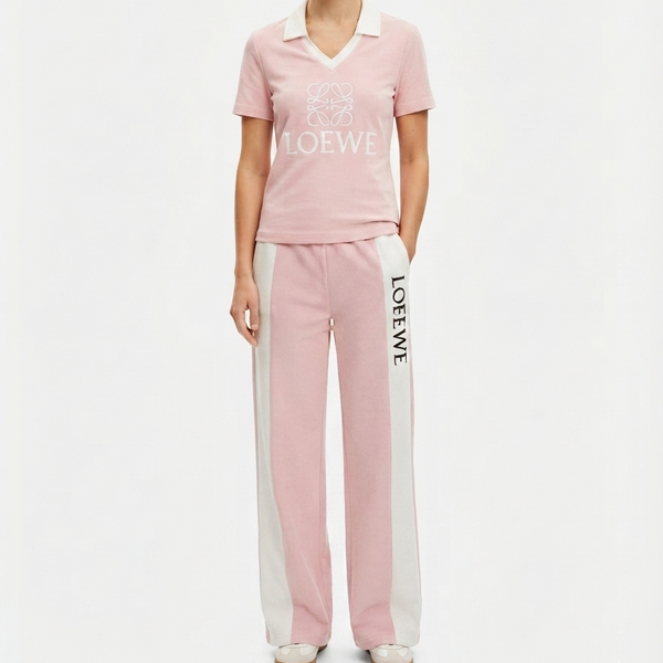 Women’s Pink Initial Brand Logo  Polo T-Shirt & Track Pants Co-Ord Set