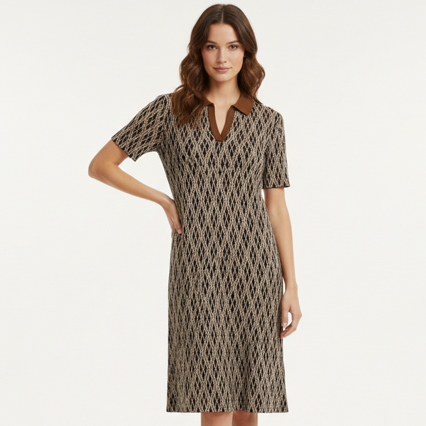Women’s Elegant Brown Pattern Dress  Smart Casual Look