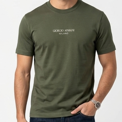 Premium Olive Green  Casual Round  Branded T-shirt  For Men