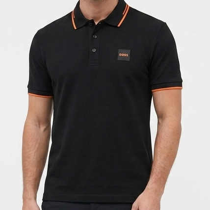 Men's Premium Black Polo T-Shirt with Orange Contrast Trim