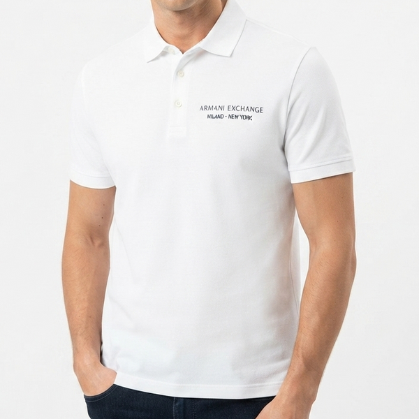 Men’s White Classic Polo T-Shirt with Printed Chest Detail