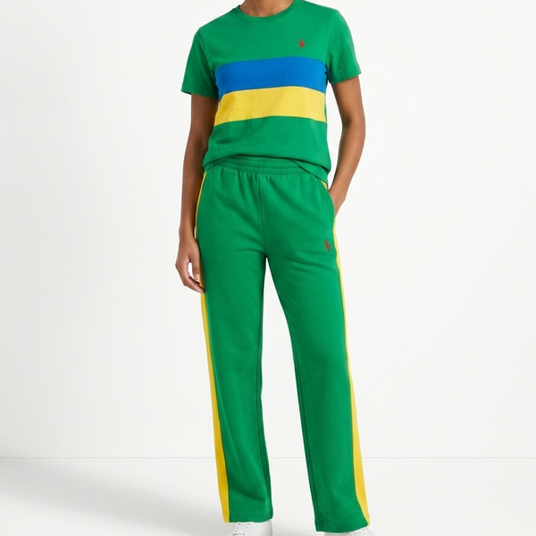Premium Green Color Block T-Shirt & Track Pants Outfit