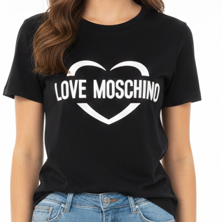 Women’s Black Logo T-Shirt with Heart Print Classic Stylish Casual Wear