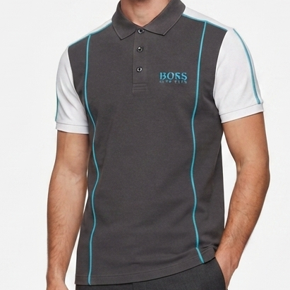 Men Premium Charcoal Grey Polo T-Shirt with Contrast White Sleeves