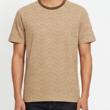 Premium Beige Monogram Print T-Shirt