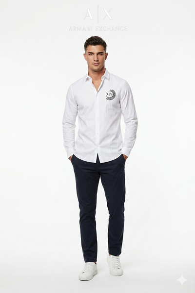 Men’s Premium Logo Print Formal Shirt – Full Sleeve Regular Fit