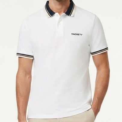 Men Premium White Polo T-Shirt with Contrast Collar & Sleeve Design