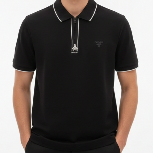 Men’s Premium Zip Collar Polo T-Shirt  Stylish Solid Smart Casual Tee