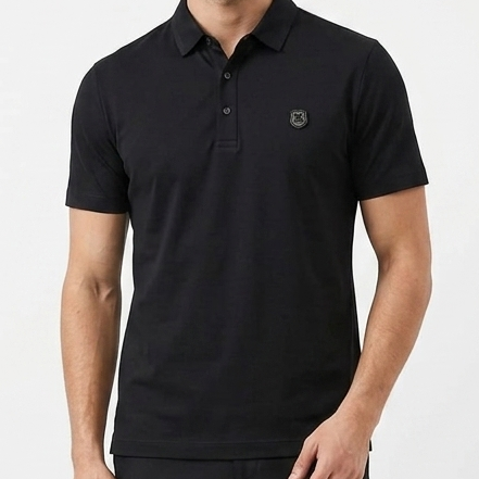 Men's Solid Black Luxury Polo T-Shirt with Embroidered Logo