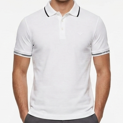 Men’s Premium White Polo T-Shirt with Contrast Tipping Collar