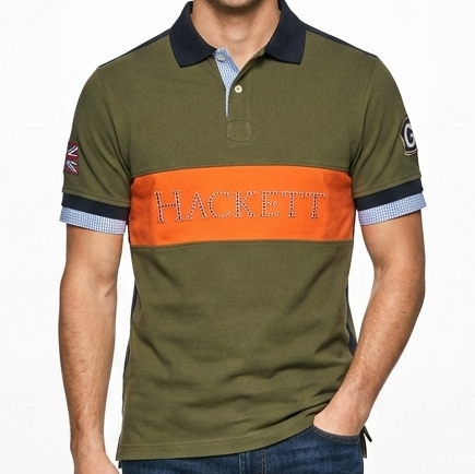Premium Olive Green Polo T-Shirt – Contrast Stripe Casual Classic Fit