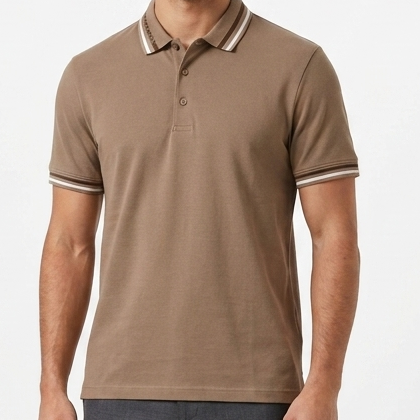 Premium Polo T-Shirt  Sand Beige Edition With Contrast Stripe Detailing.
