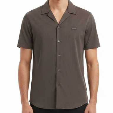 luxury Brand Textured Short Sleeve Button-Down Shirt
