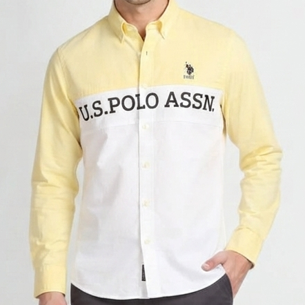 Men Premium Yellow & White Color Block Casual Shirt Stylish Full Sleeve Fashion Wear