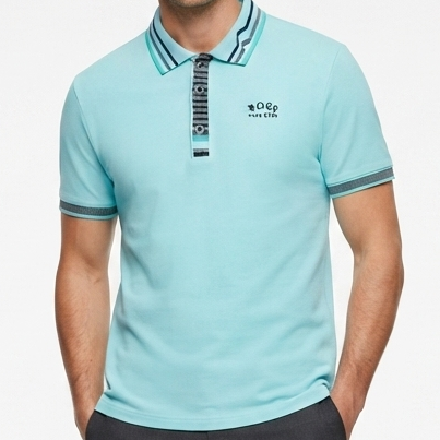 Men Sky Blue Premium Polo T-Shirt with Contrast Collar
