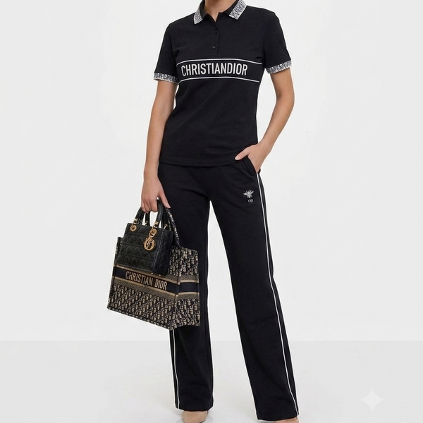 Luxury Black Polo T-Shirt & Track Pant Set for Women