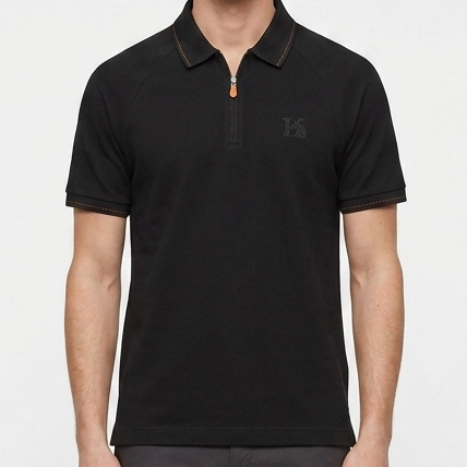 Luxury Black Zip-Collar Polo T-Shirt for Men – Premium Modern Fit