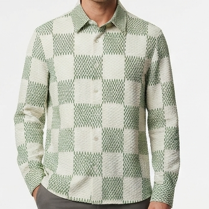 Men’s Premium White & Green Geometric Print Full-Sleeve Shirt