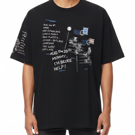 Imported Black Graphic Print Oversized T-Shirt for Men