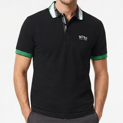 Men Black Polo T-Shirt with Green Contrast Trim | Premium Casual  Polo