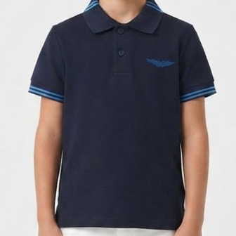 Kids Navy Blue Premium Polo T-Shirt with Contrast Stripe Collar & Sleeves