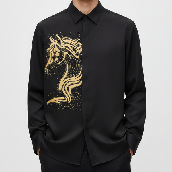 Premium Swarovski Work  Casual Shirt Elegant Horse Design