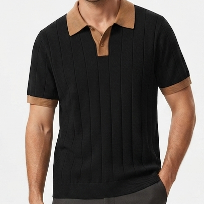 Men's Premium Textured Knit Polo T-Shirt with Contrast Collar