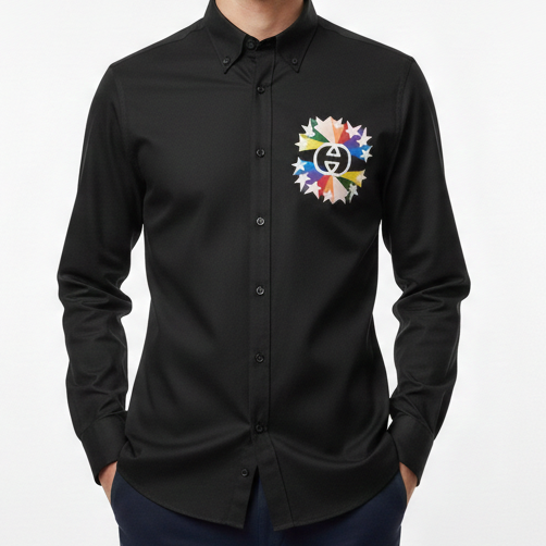 Men’s Premium Black Designer Shirt with Multicolor Emblem