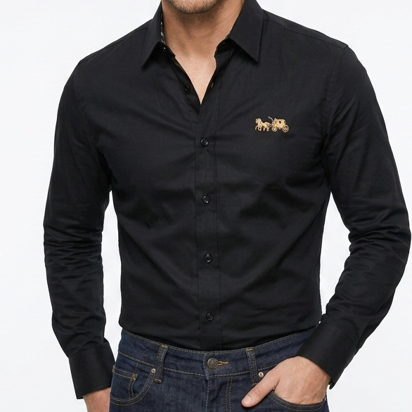 Trendy Men’s Black Premium Embroidered Regular Fit Shirt