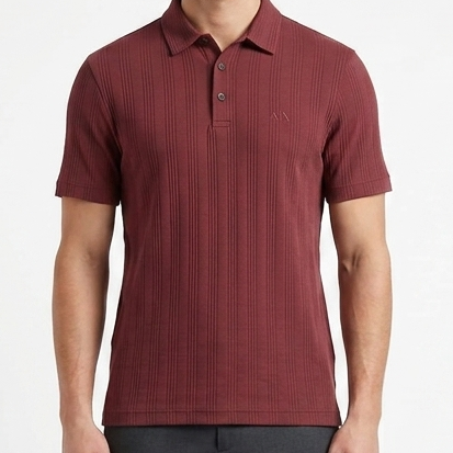 Premium Textured Polo Shirt Elegant Maroon Casual Fit